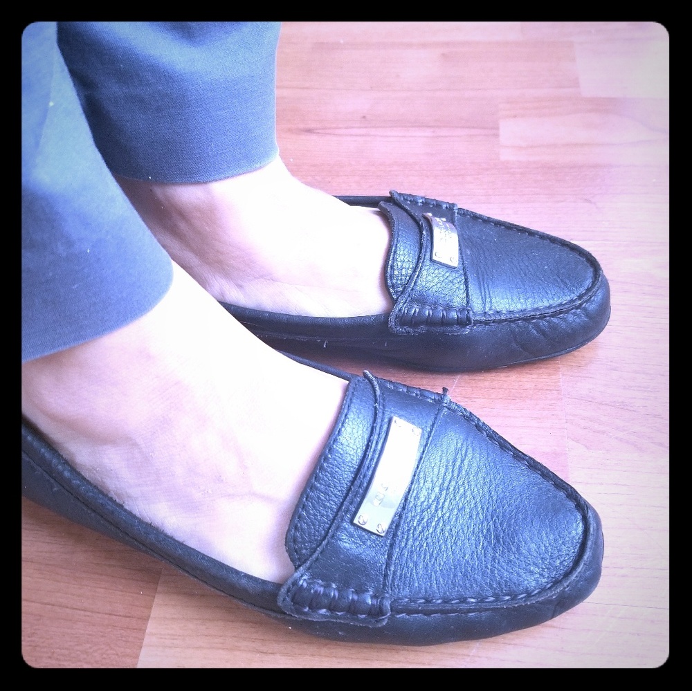 Coach black leather loafers